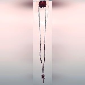 𝅺PAPARAZZI Brand Long Black Necklace with Black Gem and Earrings